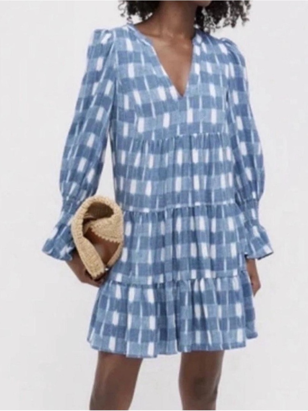 Pomander Place | Tuckernuck Blue and White Ikat Tiered V-Neck Long Sleeve Dress